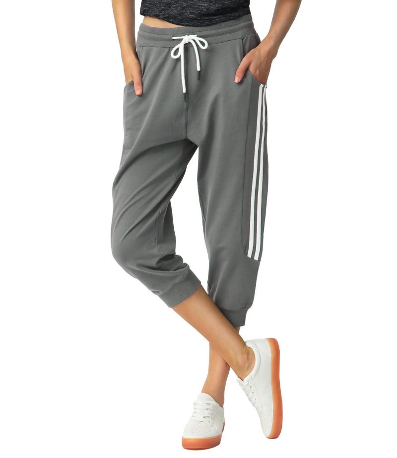 SPECIALMAGIC Women's Capri Pants Cropped Joggers with Pockets Elastic Waist Drawstring Capri Sweatpants Dark Grey Small - Image 1